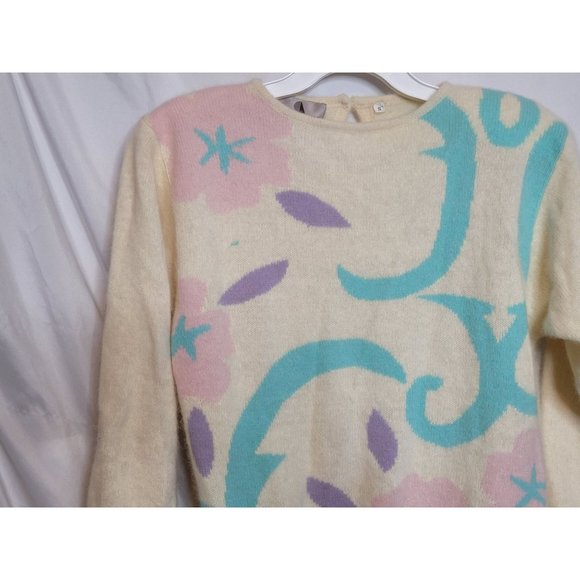 Vintage Sweater Christian Aujard Pastel Abstract Pullover Small Shoulder Pads - Picture 4 of 9